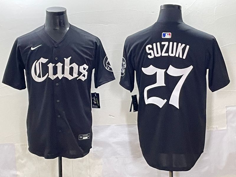 Men 2025 Chicago Cubs #27 Suzuki Black Five generations Joint Name Nike MLB Jersey style 1